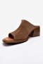 Sorex Tan Suede Genuine Leather Women's Thick Heeled Slippers - 6
