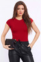 Women's Red Crew Neck Short Sleeve Snap Fastener Bodysuit Nj169
