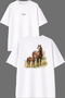 Horse Family Design Front and Back Printed White Oversize T-Shirt