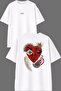 Heart Women's Design Front and Back Printed White Oversize T-Shirt