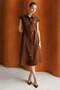 Modailgi Shoulder Epaulettes Short Sleeve Belted Waist Midi Length Dress - 6