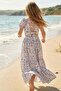 Girl's Floral Patterned Crop Blouse and Layered Long Skirt Set 2-Piece Summer Set - 2