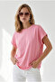 Women's Pink Bat Model Sleeve Folded Loose Fit Cotton T-Shirt Tsh-19001003 - 5