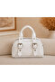 Women's Shoulder Bag with Adjustable Straps and Buckle Detail, White - 2