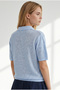 Women's Baby Blue Polo Collar Floral Patterned Openwork Knitwear Blouse Blz-19003383 - 5