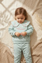 Girl's Mint Green Strawberry Embroidered Baby Collar Sweatshirt and Sweatpants Premium Cotton Two-Piece Set - 3