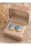 Pastel Blue Mosaic Earrings (Gold Color) - 4