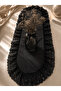 Scalloped Ruffled Duck Linen Black Runner & Decorative Tablecloth (45X 115 cm) - 2