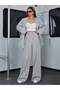 Women's Gray Color Lined Oversize Blazer Jacket and High Waist Pants Two Piece Set - 6