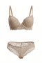 Stone Color Lace Unpadded Low-Cut Bra Panty Set