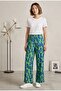 Women's Abstract Patterned High Waist Wide Leg Viscose Trousers - Plazzo Pants - 5