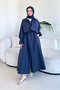 Lyon Drawstring Waist Trench Coat - Navy Blue - 5