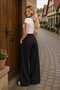 Women's Modal Fabric Wide Leg Black Trousers - 6