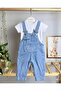 Ruffled Baby Girl Denim Salopet Set - 100% Cotton
