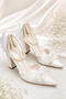 Pearl Shine Women's Pearl Pointed Toe Thick Heeled Wedding Bridal Shoes 9 cm - 2