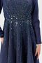 Stone-Embellished Taffeta Evening Dress - Navy Blue - 6