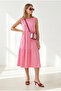 Women's Candy Pink Crew Neck Segmented Sleeveless Cotton Dress Elb-19002665 - 2