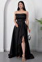 Strapless Neckline Rhinestone Straps Ruffle Satin Dress Drp582
