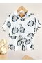 Boy's Linen Black and White Shirt Shorts Set - 2