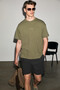 Vito men's 100% organic cotton embroidered text detail oversized loose fit short sleeve dark khaki t-shirt