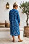Blue Hakim Collar Long Sleeve Patterned Buttoned Hidden Pocket Casual Viscose Woven Dress 118 67 - 6