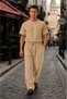 Battal Size Long Leg 100% Cotton Low Network Beige Oversize Trousers Men's 2Xs-10Xl - 5