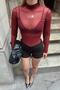 Burgundy Long Sleeve Tulle Transparent Women's Blouse - 5