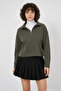 Women's Classic Collar Buttoned Cotton Khaki Sweatshirt