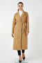 Women's Double-Breasted Collar Belted Cashmere Mustard Coat - 2