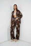 Women's Shirt Collar Floral Patterned Viscose Brown Double Set