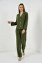 Women's Classic Collar Buttoned Viscose Khaki Double Suit - 3