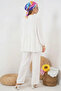 Women's Round Neck Front Lace-Up White Two-Piece Set - 5