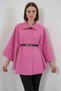 Women's Shirt Collar Belted Cotton Pink Poncho