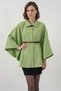 Women's Shirt Collar Belted Cotton Green Poncho