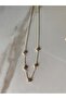 Stone Detailed Gold Steel Clover Necklace - 2