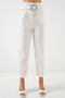 Women's High Waist Belted Ecru Trousers - 3