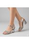 (Wiesse) Stone Detailed Wide-Heeled Women's Shoes Silver - 4