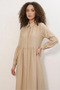Women's Shirt Collar, Gathered Waist, Balloon Sleeves, Buttoned, Beige, Hijab Dress - 2
