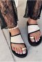 Sarven Black Matte Leather Women's Flip Flops