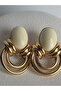 Gold Color Cream Earrings (3.2 cm)