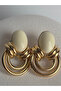 Gold Color Cream Earrings (3.2 cm) - 2