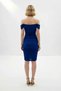 Women's Carmen Collar Low Sleeve Bodycon Knitted Midi Dress Unlined Sandy Textured Elegant Casual Comfortable - 5