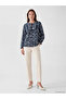 Navy Blue Tie Collar Patterned Blouse