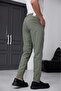 Men's Khaki Relaxed Fit Elastic Waist Lace-Up Jogger Fabric Trousers with Side Pockets - 7