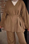Taupe Belted Jacket and Pants Gabardine Set - 4