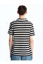 Xside Black Polo Neck Short Sleeve Striped Men's Textured T-Shirt - 4