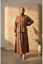Waist-Tied Buttoned Tunic Skirt Double Set 0318-01 Milk Coffee