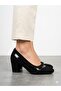Women's Black Suede Thick Heel Comfortable Fit Heeled Shoes - 2