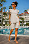Ruffled Tights Flounce Semi-Closed Swimsuit Beige - 3