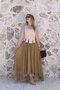 Khaki Elastic Waist Asymmetrical Skirt - 2
